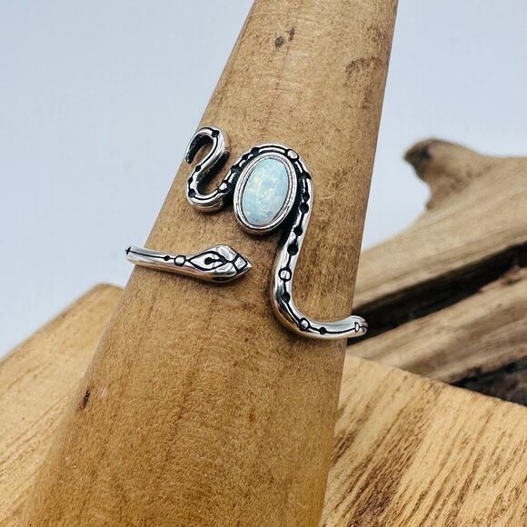 Lab Opal Snake Ring Sterling Silver - Picture 2 of 7